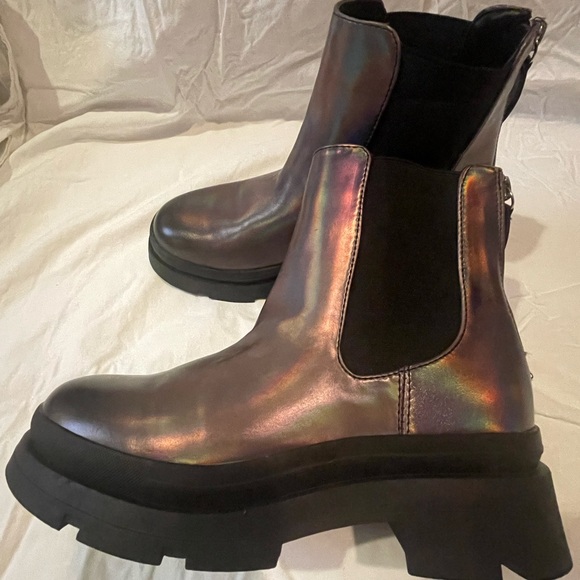 NWOT, lug sole Steve Madden boots. Metallic look skews purple, silver & black. - Picture 2 of 6